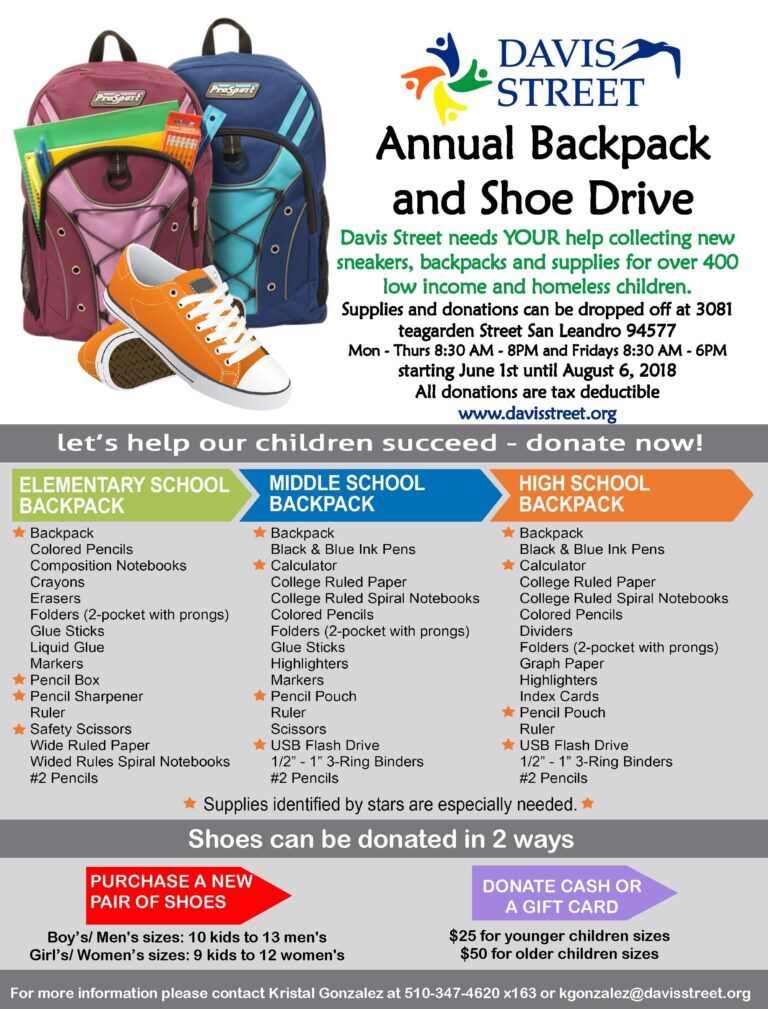 Annual Backpack And Shoe Drive! Davis Street